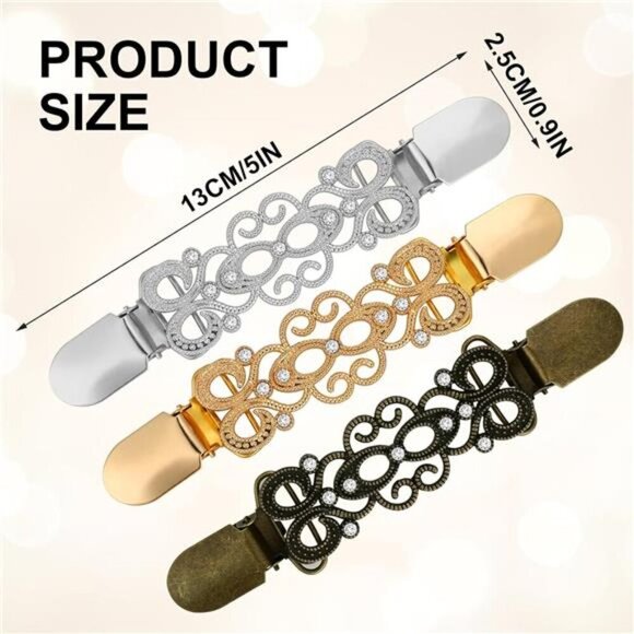 Vintage Sweater Clips Set – Elegant Cardigan, Collar, and Shawl Clasps (3-Pack) - Picture 2 of 8